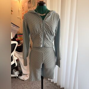 JOLIE & JOY Textured Light Blue Hoodie and Shorts Set